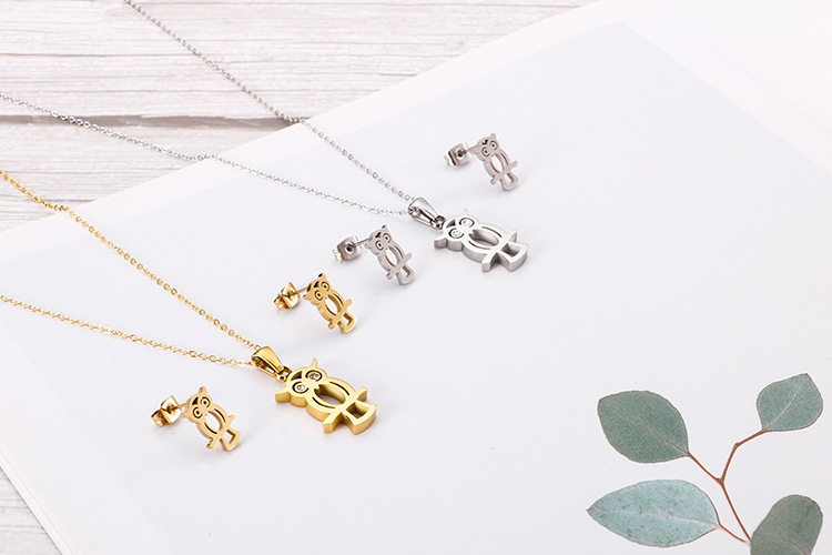 Womenu0027s Creative Hollow Owl Necklace Stainless Steel Earrings Necklace Set AliExpress Foreign Tr