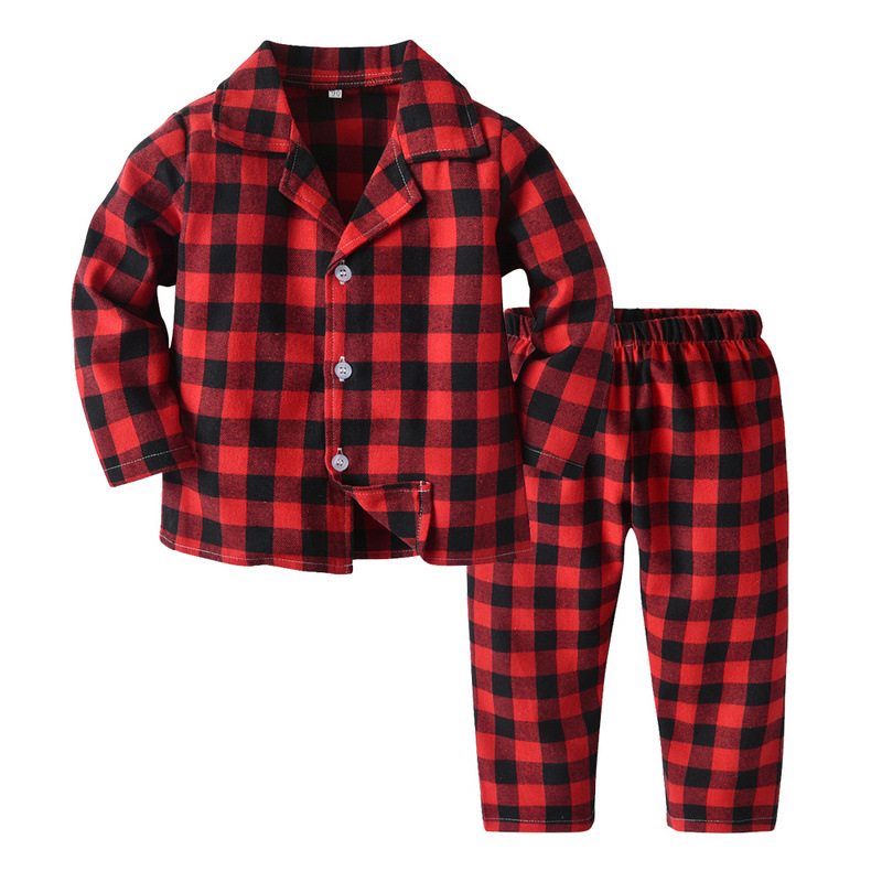 Pajamas caseros para niños clásicos rojos y negros camisas de mangas largas ropa casera pantalones largos sueltos de dos piezas Amazon