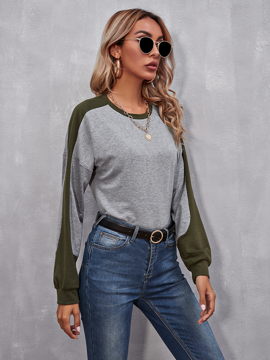women s stitching round neck loose long-sleeved pullover NSAL10612