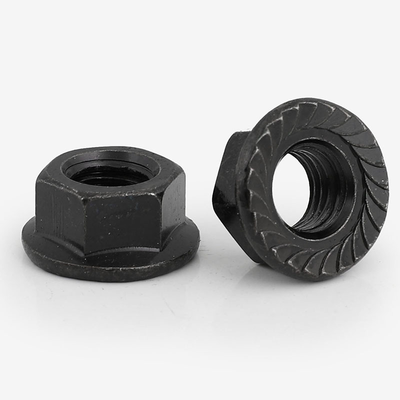 黑色304不锈钢六角法兰螺母镀黑锌六角带齿防滑螺母M3M4M5M6-M12