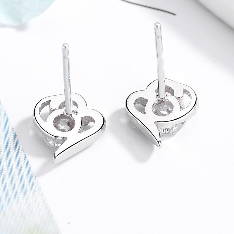 Heart Shape Pattern Women'S Gender Plating, Inlay Design 1 Pair 925 Sterling Silver Zircon Heart Shape Ear Studs