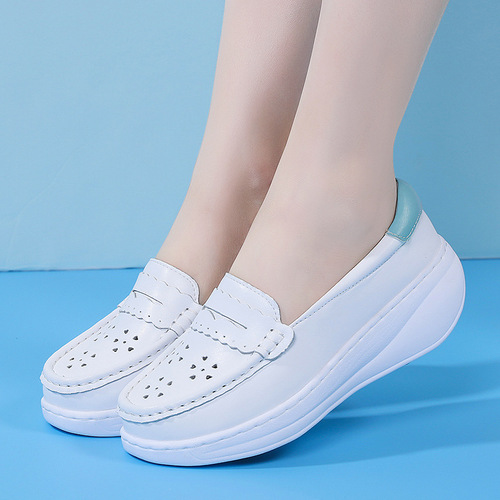  Nurse Shoes for Women, Hollowed-Out, Breathable, Soft Sole—Comfortable on Feet, Thick-Soled Height-Increasing Rocker Shoes, Winter Platform Style, Spring/Autumn Collection