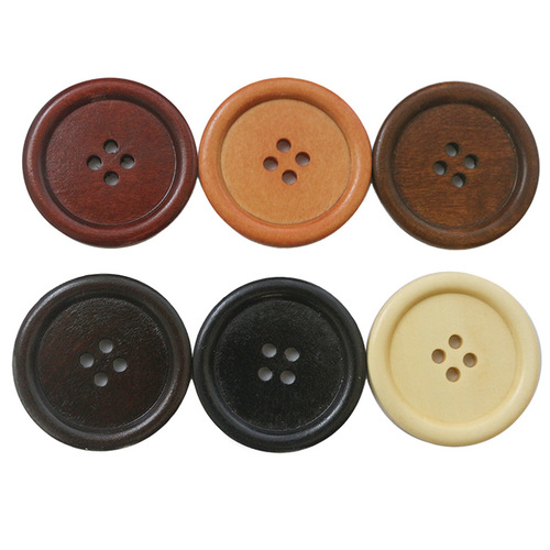 Small wholesale buttons, round thin edge four-eye natural wood buttons, wooden buttons for shirts, coats and trousers