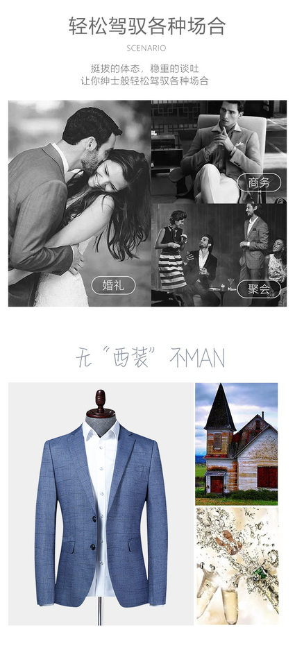 Áo vest nam kẻ caro phong cách Hàn, dáng ôm, cổ áo vest một hàng hai nút, tay dài — Xanh lam nhạt chi tiết 5
