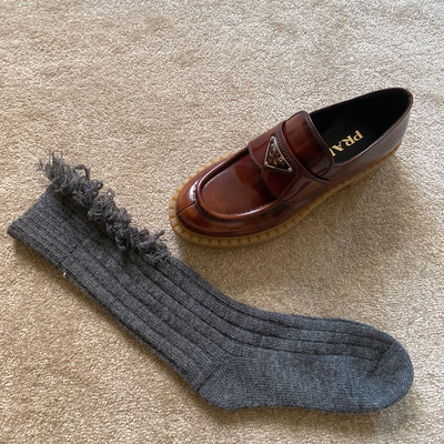 2020M家女士秋冬秀款羊毛混紡破洞襪女針織毛線保暖中筒堆堆襪潮