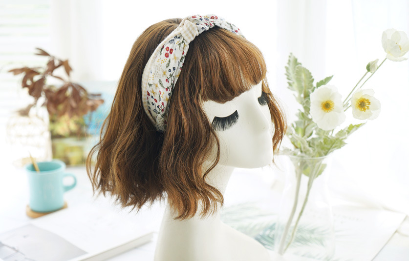 Korean Fashion Cute Floral Plaid Color Matching Wide-brimmed Fabric Knotted Headband display picture 10