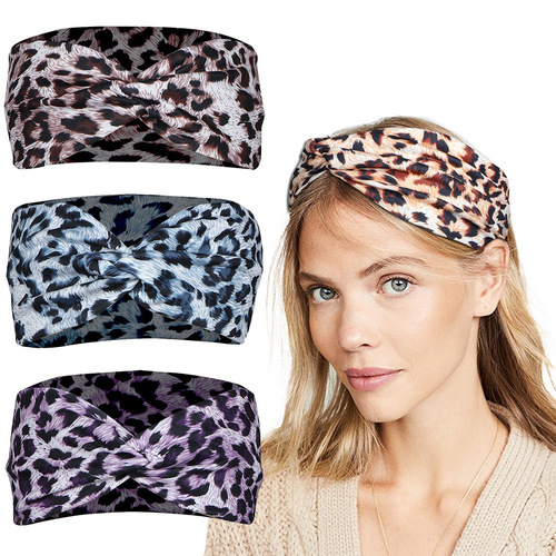 2pcs Leopard Print Knotted Cross latin dance sports Headband sports Sweat-absorbent running Yoga Headband Hair Accessories