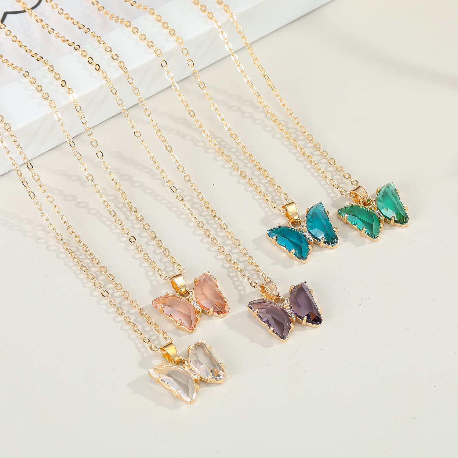 Korea exquisite crystal butterfly pendant necklace clavicle chain for women jewelry