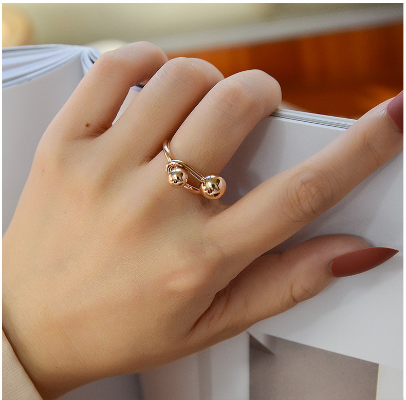 Creative Line Art Double Ball Ring Titanium Steel Plated Rings Wholesale display picture 10