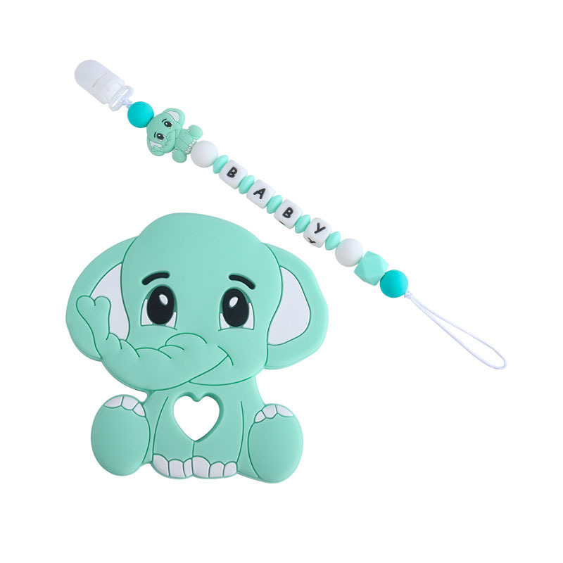 Nuevo clip de pico de pato de plástico elefante mordedor de silicona juguete molar carta de silicona mordedor bebé puede cambiar el nombre