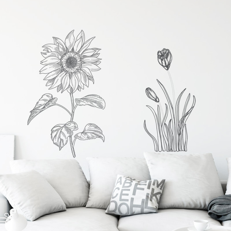 New Creative Simple Sketch Sunflower Wall Stickers display picture 7