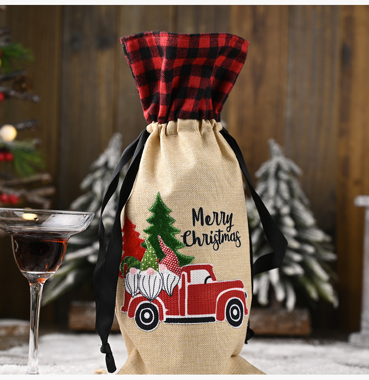 Weihnachten Haobei neue Weihnachtsdekoration liefert Wald ältere Auto Weinflaschenhülle Leinen Plaid Weinflaschentasche Weinhülle_voghion.com