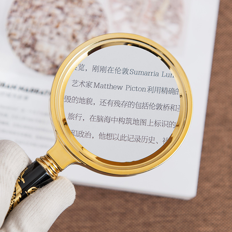 高倍高清多尺寸多倍數玻璃鏡片仿龍紋手柄老人閱讀維修手持放大鏡