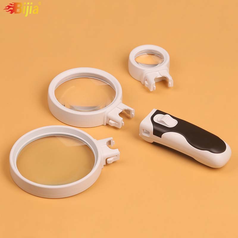 BIJIA 手持带灯2.5倍 5倍 16倍组合可换倍数放大镜