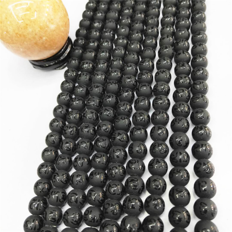 Factory direct sales of six-character mantra Buddhist prayer beads, wholesale of black matte stone semi-finished products with embossed characters, DIY jewelry and matching beads detail image 4