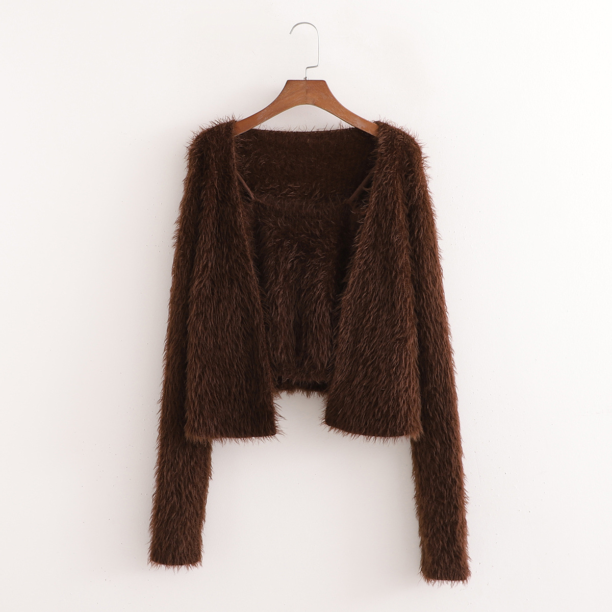 imitation wool plush knitted cardigan two- piece set NSAC16391