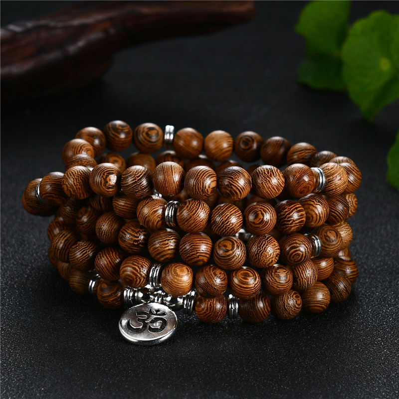 Cross-Border Jewelry 108 Wooden Beads Bracelet Fashion Yoga Bracelet Necklace Om Lotus Buddha Statue Export