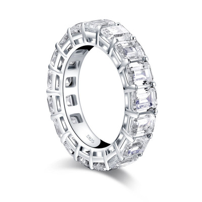 欧美外贸925银女款戒圈豪华单排祖母绿切割浑身戒仿真钻SONA戒指|ms