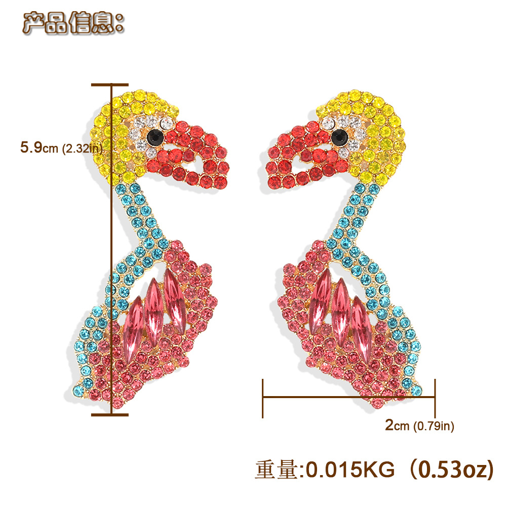 Fashion Exaggerated New  Cute Animals Parrot Bird  Colorful Diamond Earrings  Wholesale display picture 1