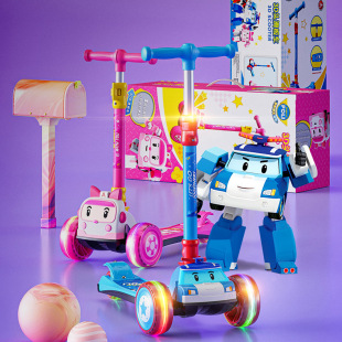Children's scooter, flashing balance bike, pedal, three-wheel transformer for street skating, police car, for 3-8 years old