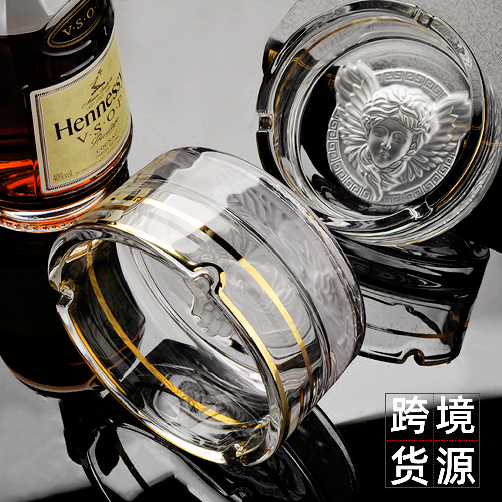 ins风圆柱直筒外贸烟灰缸 浮雕头像水晶玻璃雪茄烟灰缸