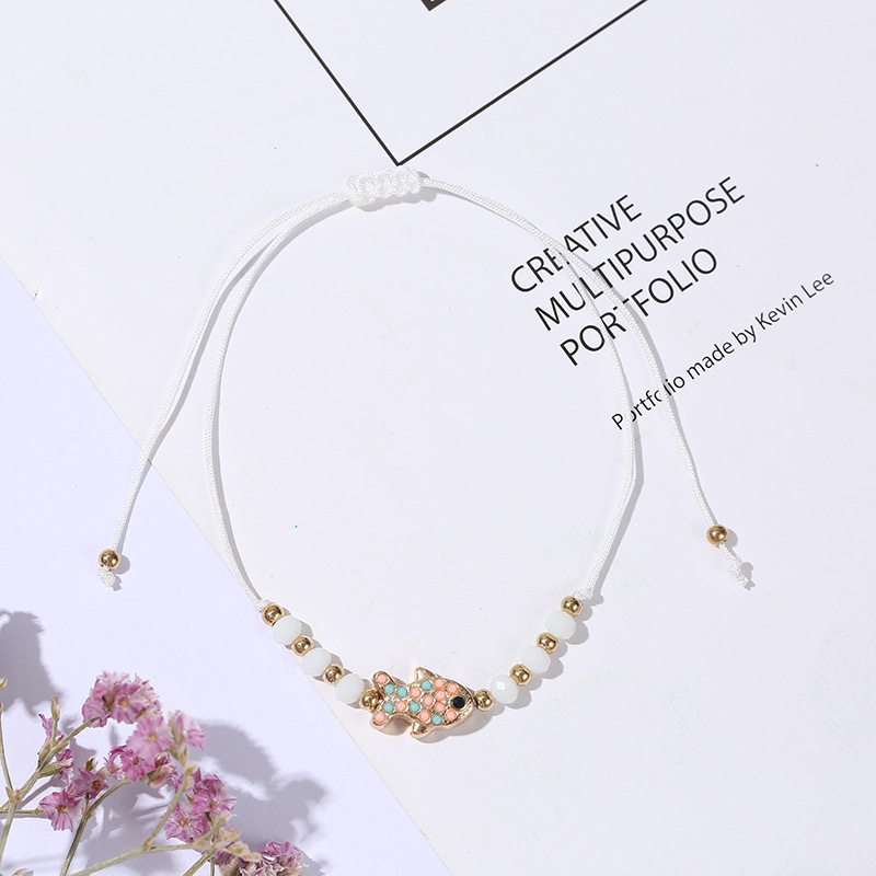 Artificial Crystal, Alloy, rope Material Fish Pattern Fashion Fish Artificial Crystal Alloy Rope Knitting Women's Bracelets