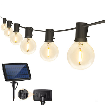 跨境新款G40燈串 複古led燈絲兩用插電太陽能防水燈串
