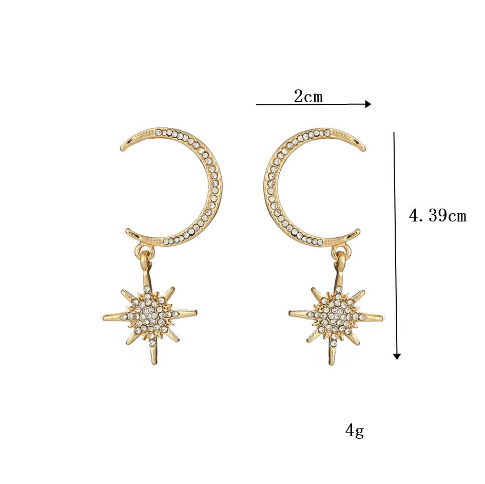 Fashion Simple Diamond Eight-pointed Star Moon Earrings Alloy Earrring Crescent Star Earrings S925 Silver Needle Earrings Nihaojewelry display picture 1