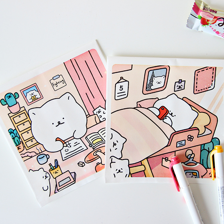 Flor de papel de tinta bolsa de almacenamiento de dibujos animados japonés pequeño cinco perro blanco oso mini bolsa de papel accesorios de decoración