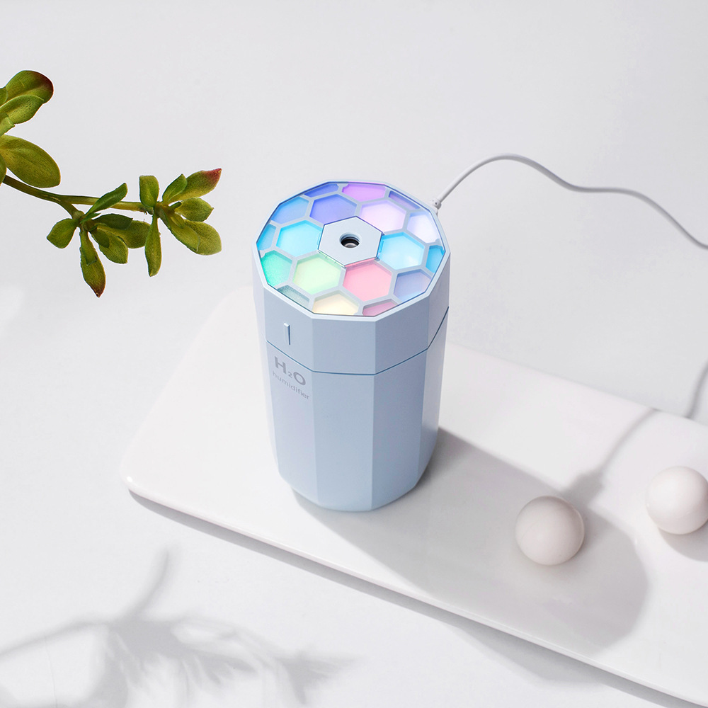 (2개) 새로운 벌집 USB 가습기 다채로운 후작 수화계 자동차 아로마 테라피 스프레이 데스크탑 공기 청정기