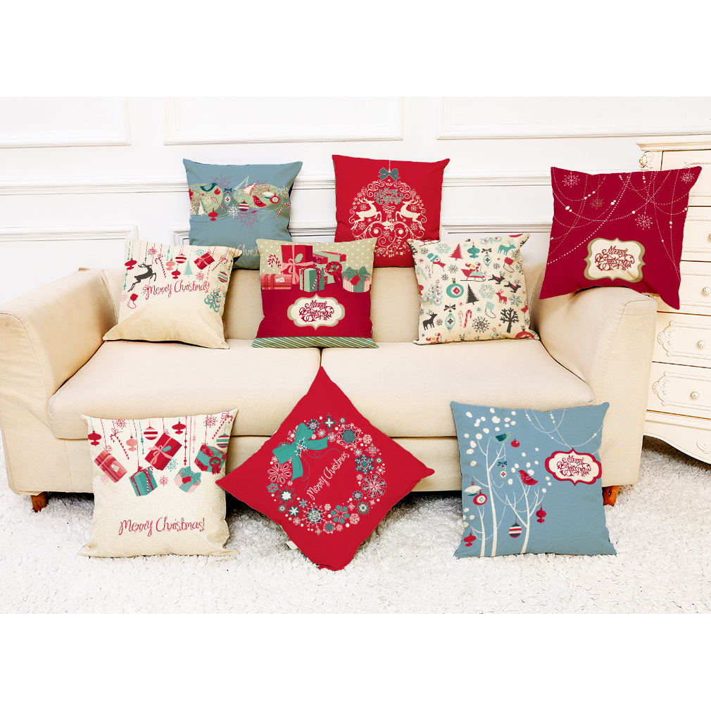 跨境爆款 亚马逊热卖  圣诞节棉麻抱枕套 抱枕沙发靠垫  支持定制