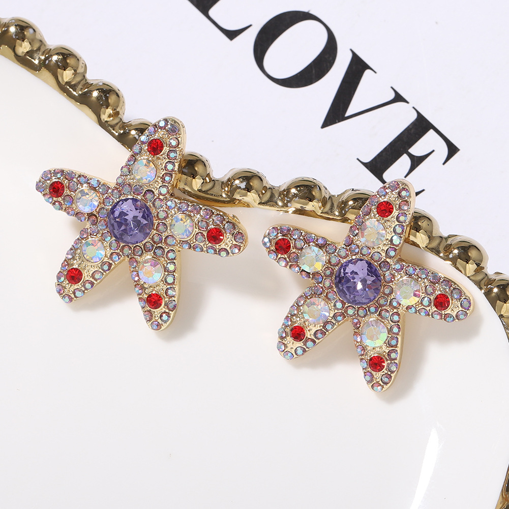 Personalized Fashion Starfish Color Diamond Wild Earrings Super Flash Five-pointed Star Shape Cute Japanese And Korean Temperament Earrings Wholesale display picture 8