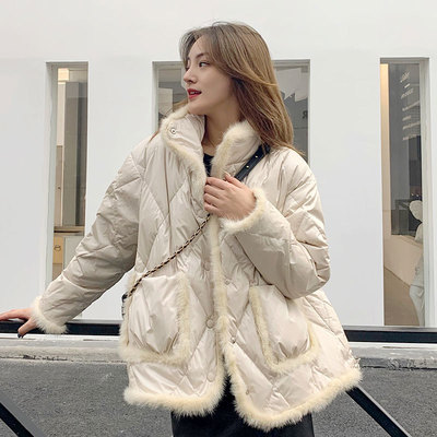 新款羽绒服女短款2020冬季轻薄白鸭绒菱格保暖水貂毛领外套冬|ru