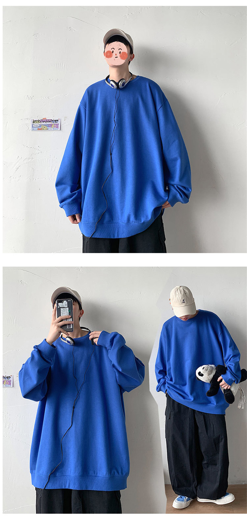 Men's Solid Colour Pullover Sweatshirt Round Neck Long Sleeve_voghion.com