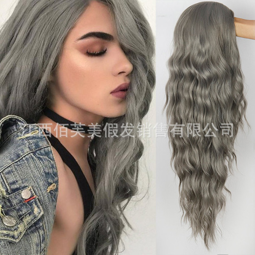 Overseas supply European and American chemical fiber wigs for women corn permed long curls water ripples chemical fiber wigs for women factory direct sales