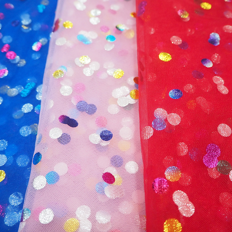 Nuevo colorido punto estampado tela de malla de nylon punto de onda de color vestido de princesa tela de malla de malla de nylon