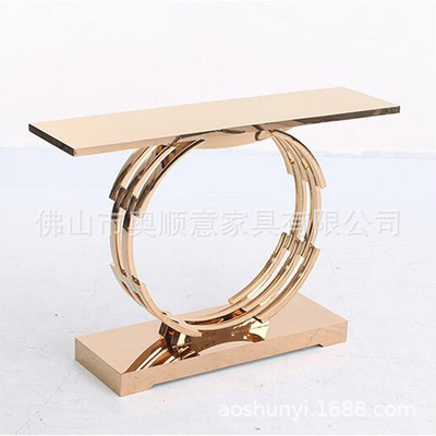 批發大理石玄關不鏽鋼輕奢金色角幾櫃子玻璃鐵藝桌子北歐玄關台