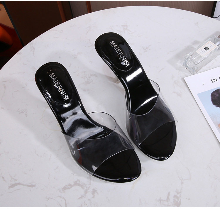Dép sandal nữ quai ngang gót pha lê cao 6–8 cm phong cách Hàn Quốc — Màu bạc, Màu đen chi tiết 26