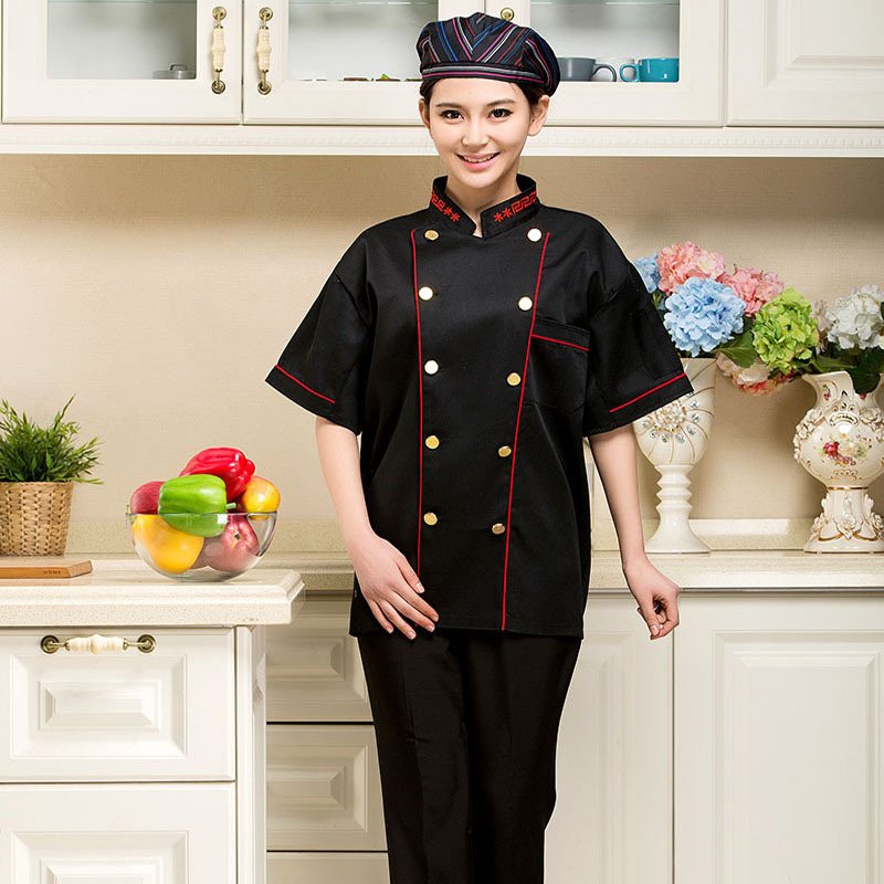 厨师服黑色短袖薄款酒店厨师工作服夏装火锅店后厨男工装饭店厨衣-阿里巴巴