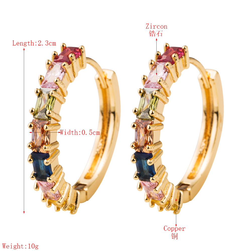Copper Plated 18k Gold Inlaid Colorful Zircon Earrings Hip Hop Creative Fashion Earrings display picture 1
