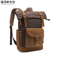 双肩包旅行电脑学生背书包复古户外旅游袋大容量防泼水油蜡帆布皮
