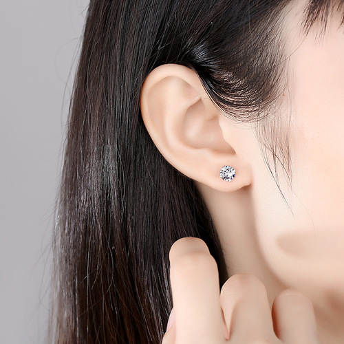 Zircon earrings four-prong light luxury compact temperament earrings sterling silver fashion jewelry simulated diamond earrings