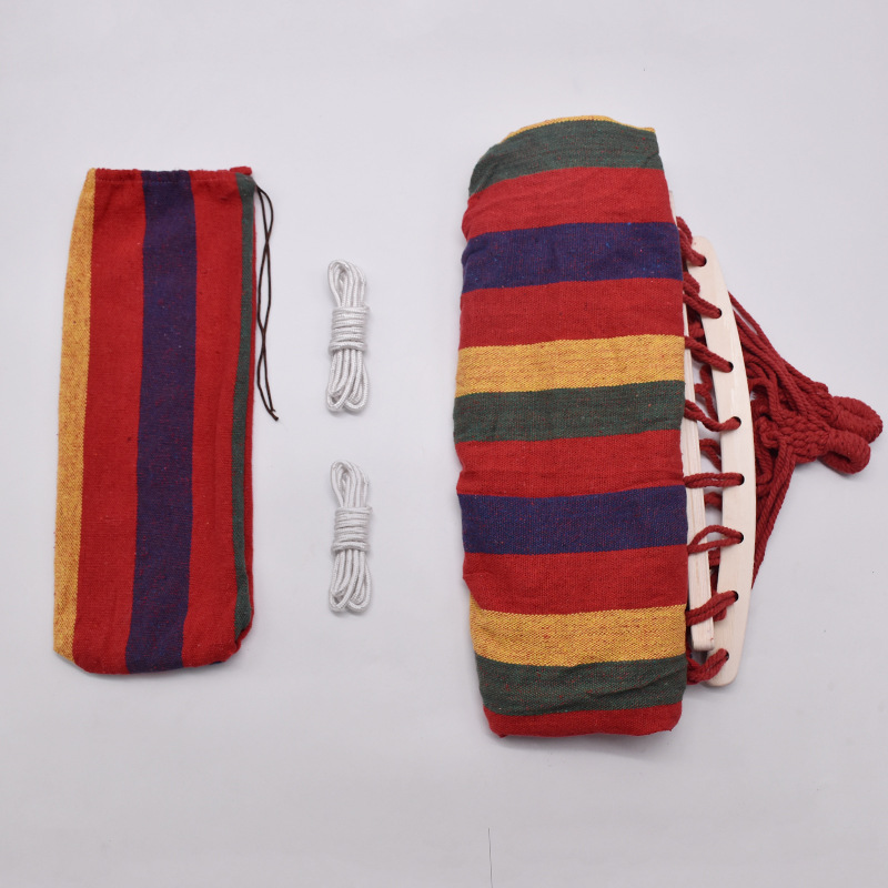 防侧翻单双人户外吊床批发 户外秋千带木棍 帆布弯棍吊床厂家现货