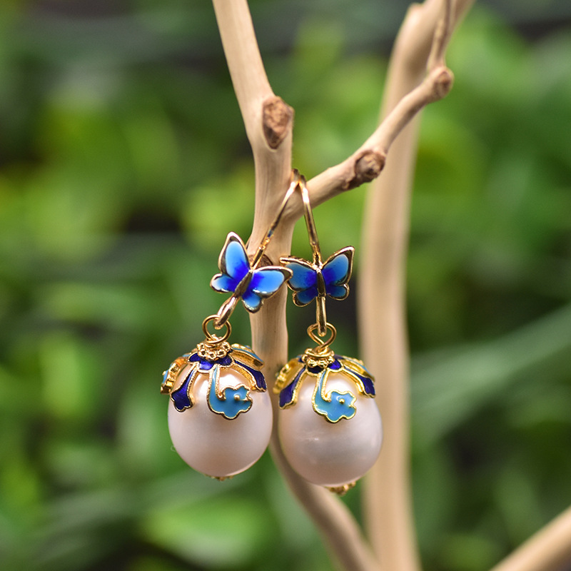 1 Pair Quantity Ethnic Style Clouds Flower Butterfly Pearl Copper Drop Earrings 1 Pair