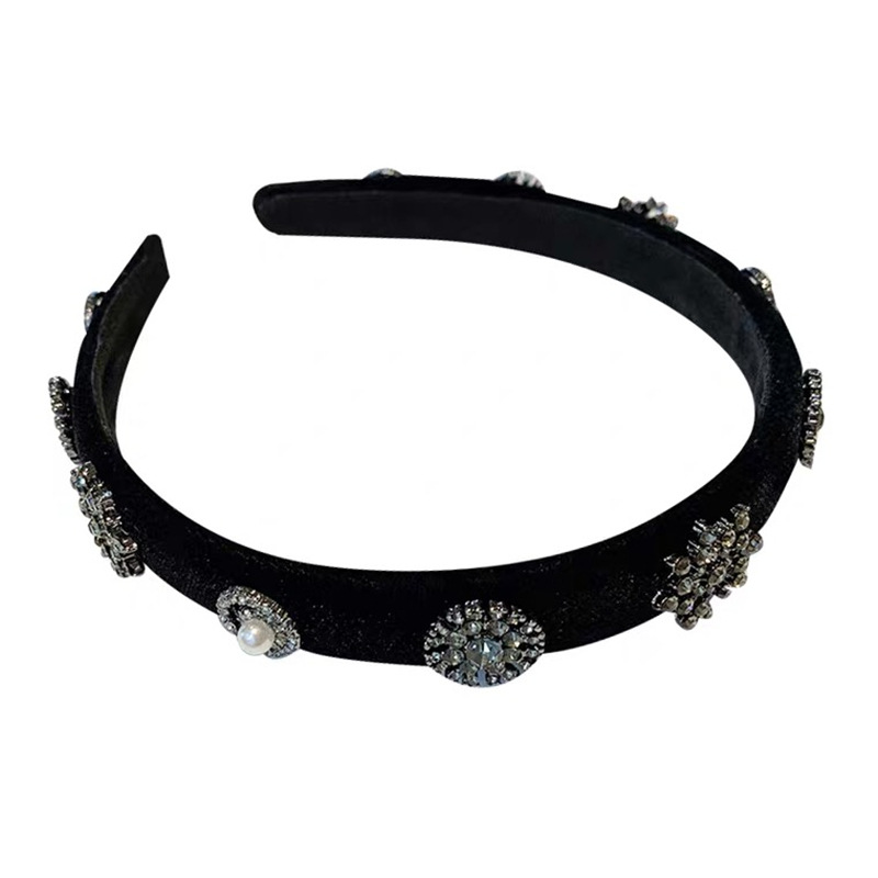 Corea del Sur Dongdaemun terciopelo diadema Chanel Estilo Vintage rhinestone diadema Internet celebridad dulce negro Super hadas accesorios para el cabello adulto