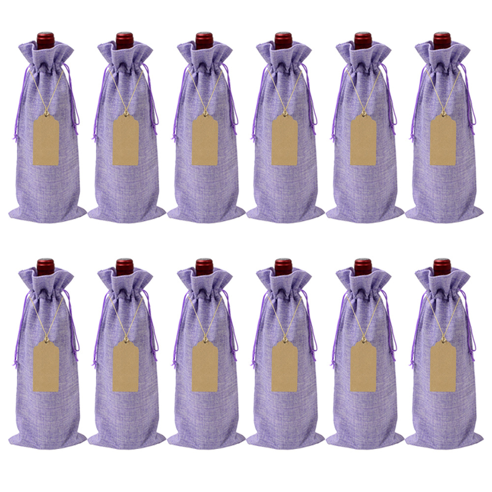 现货麻布束口袋抽绳酒瓶袋木吊牌套装葡萄酒收纳袋1-24红酒袋