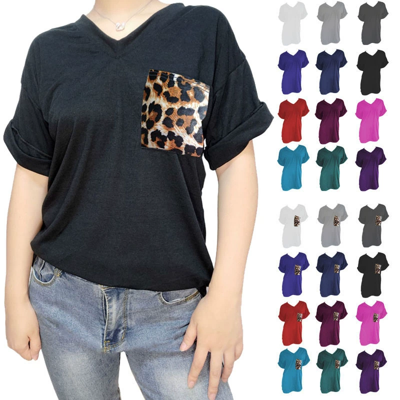 Amazon Ebay2023 летняя футболка AliExpress с V-образным вырезом и карманом, трансграничный европейский и американский Кёрлинг, Свободный Топ с короткими рукавами