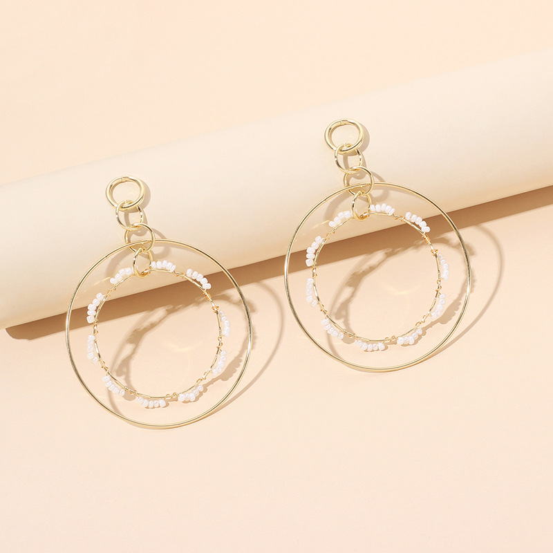 19g Weight Earrings Classification Wedding, Travel, Birthday, Festival Occasion Women'S Gender White Color  Korean  Geometric Ring Rice Bead Earrings 1