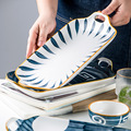 日式和风陶瓷餐具双耳鱼盘 家用手绘釉下彩早餐盘烤盘餐厅牛排盘