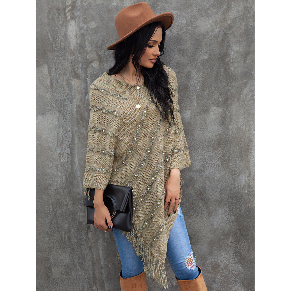 autumn and winter new V-neck bat sleeve tassel sweater NSSA26488